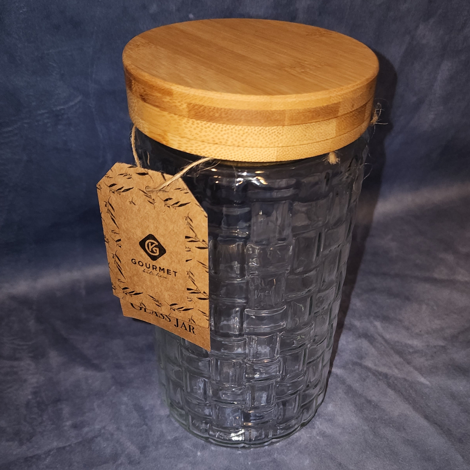 Jar - Glass Jar Woven Pattern with Bamboo Lid 57oz, Gourmet Kitchen | 20220315_183929.jpg