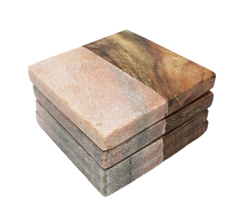 Coaster - Marble & Wood, Set of 4 with case, Pink, Jodhpuri | j4.jpg